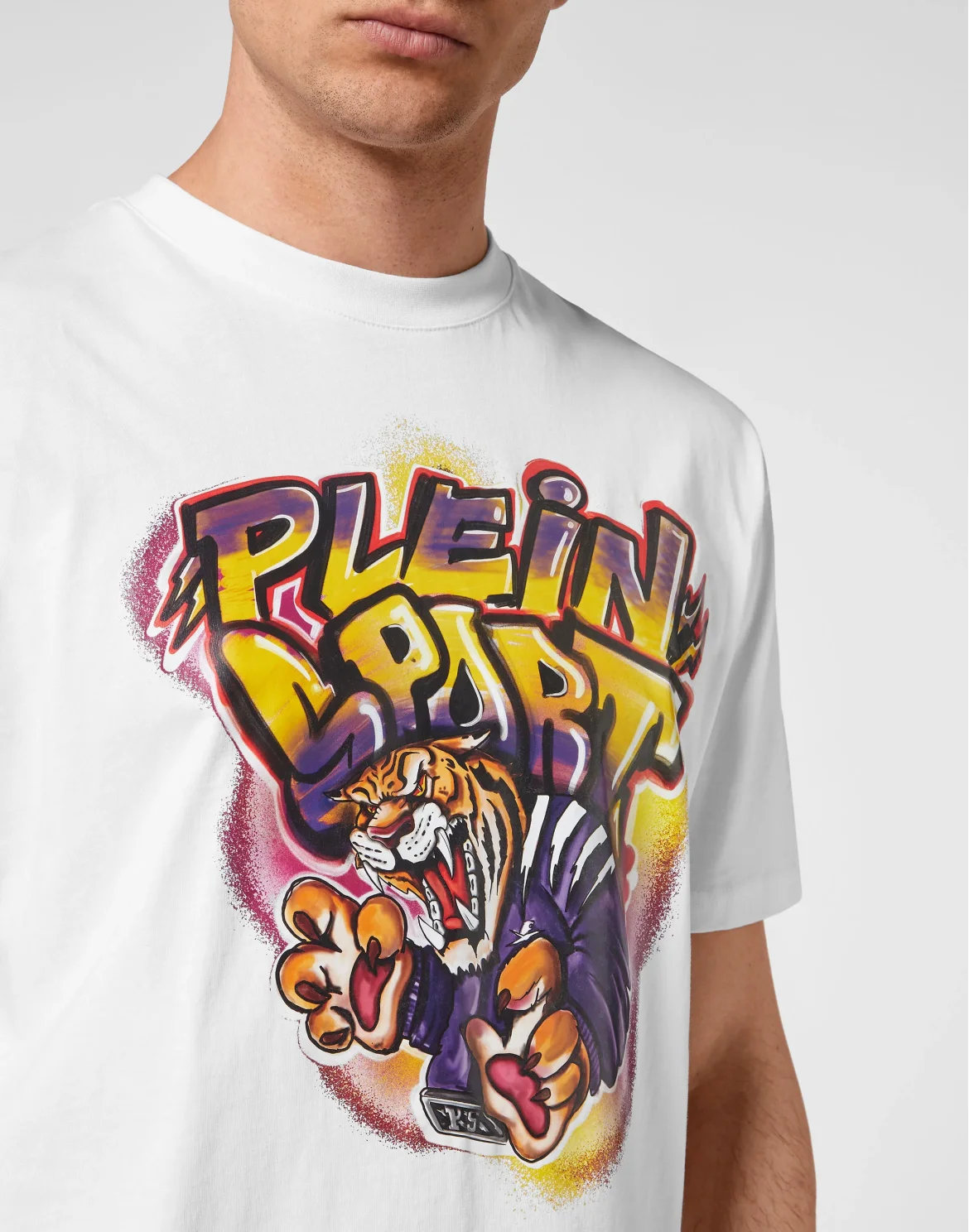 T-shirt Round Neck Graffiti Tiger, цвет: Белый