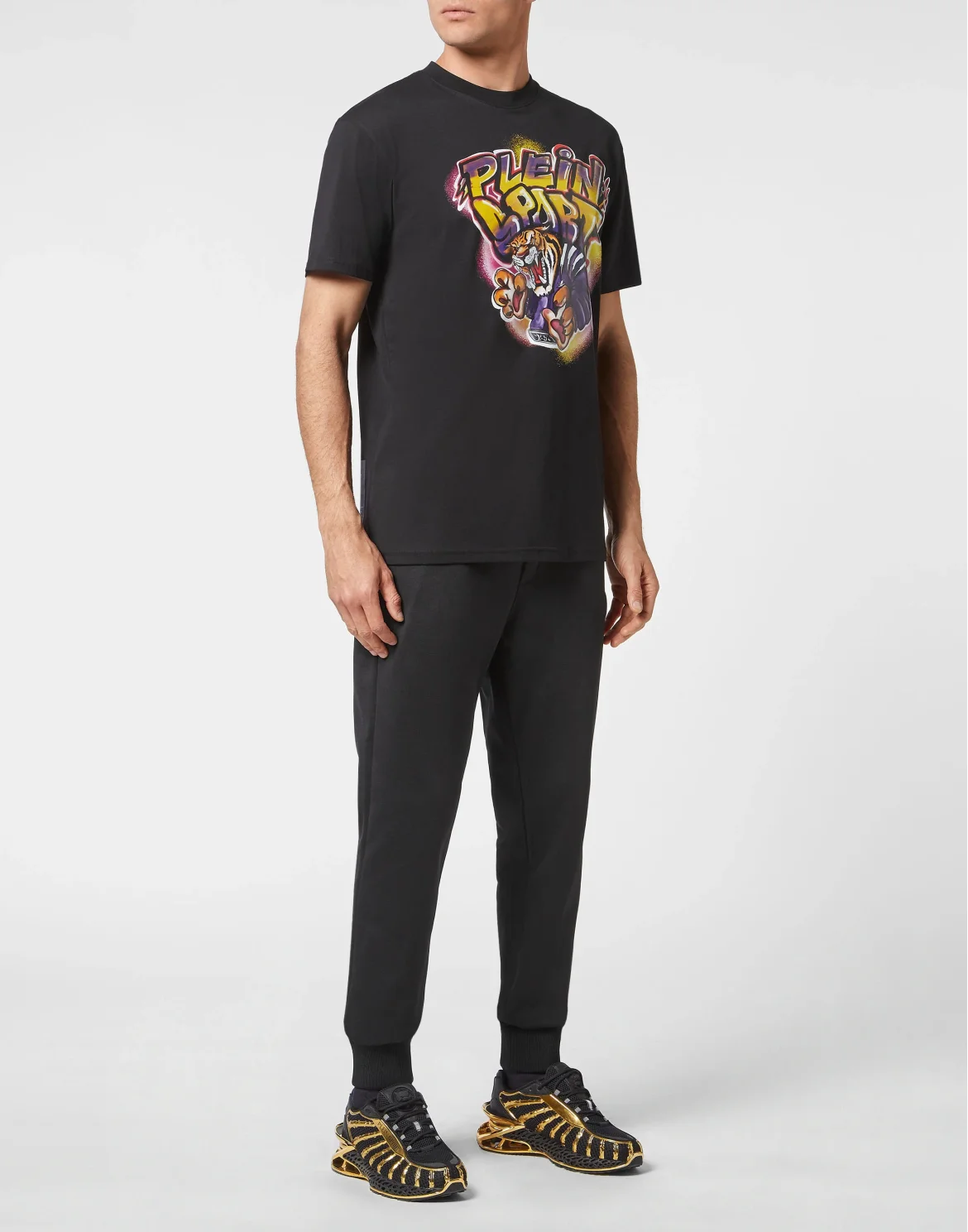 T-shirt Round Neck Graffiti Tiger, цвет: Черный