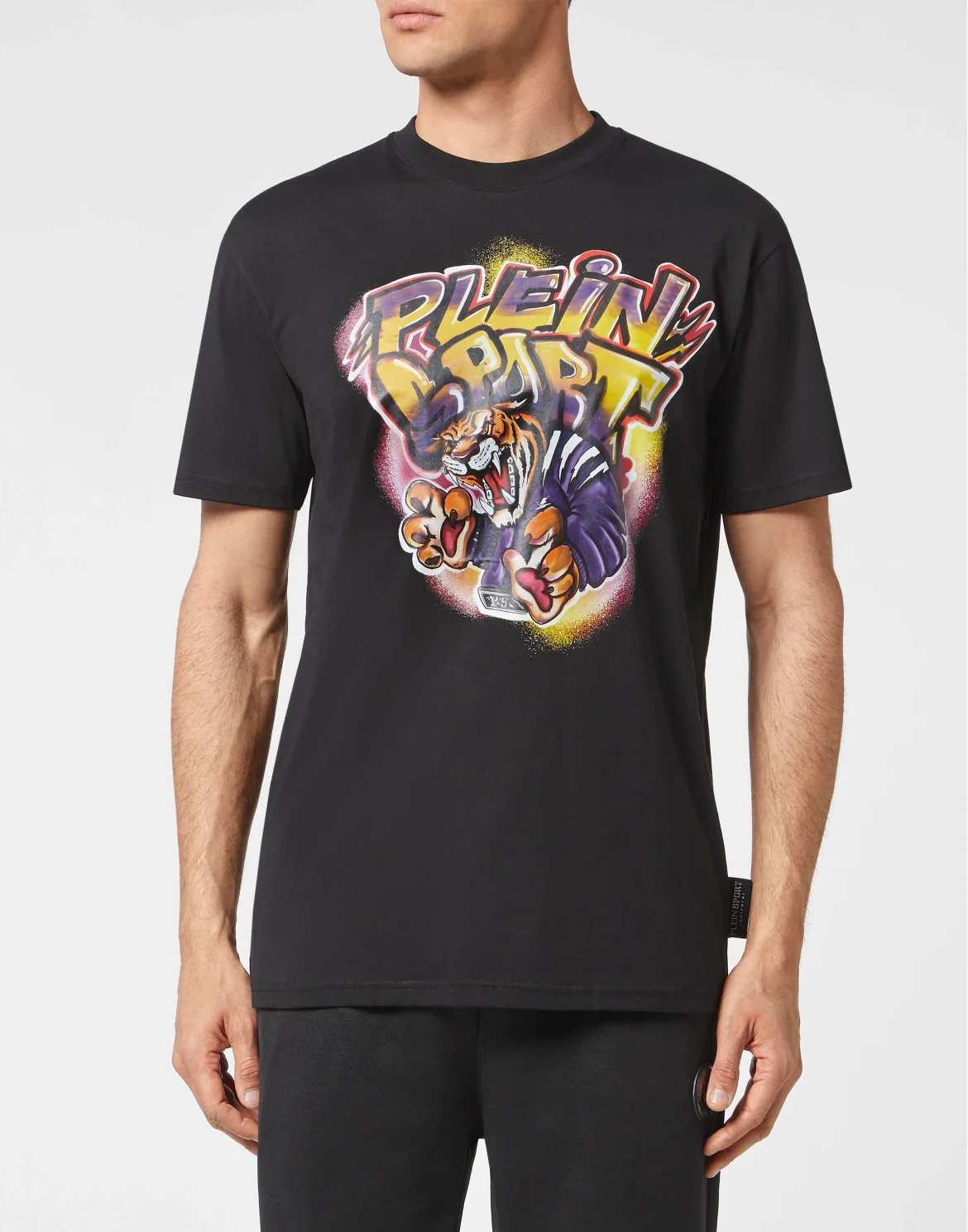 T-shirt Round Neck Graffiti Tiger, цвет: Черный