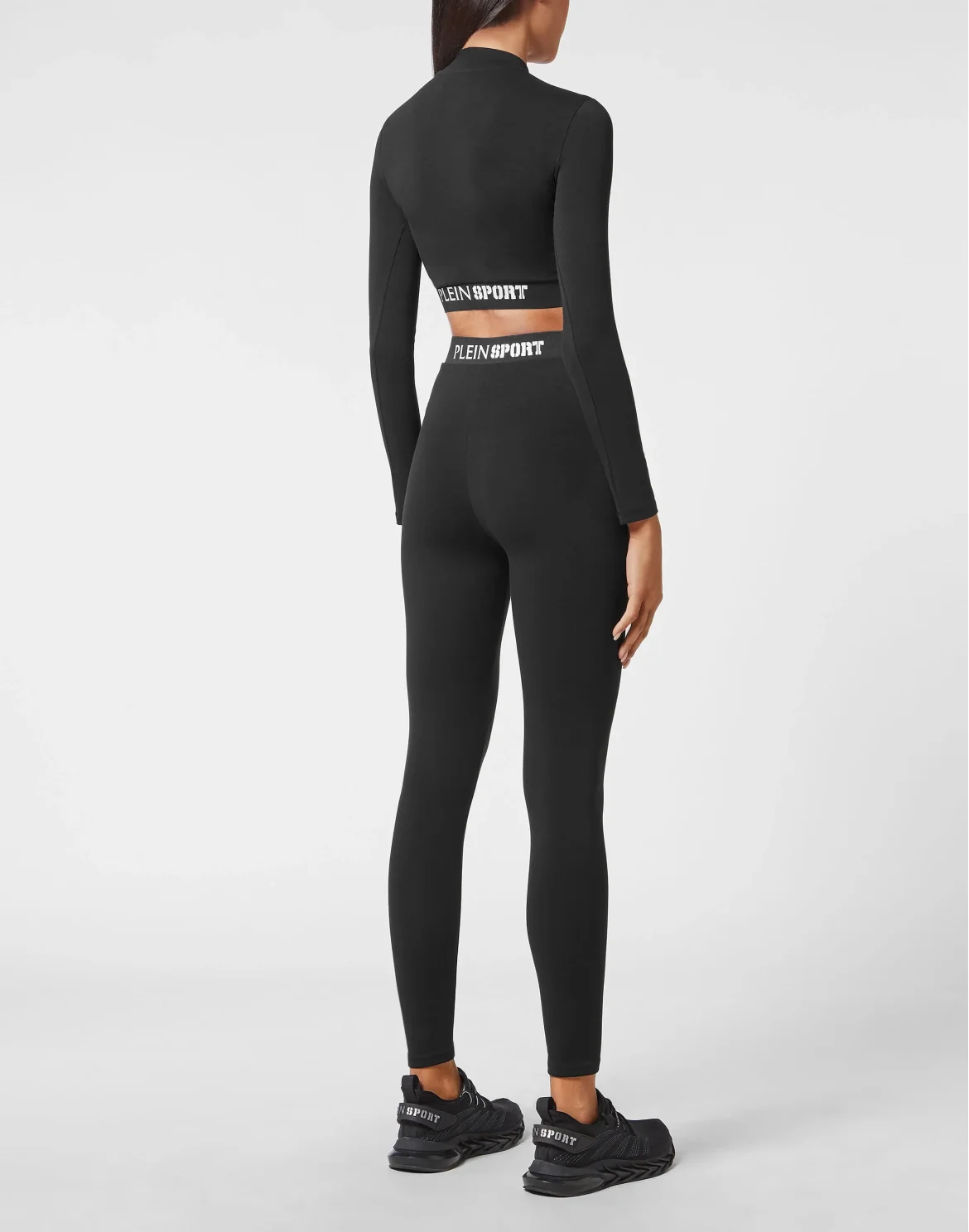 Workout Set: Leggings + Long Sleeve Cropped Top, цвет: Черный
