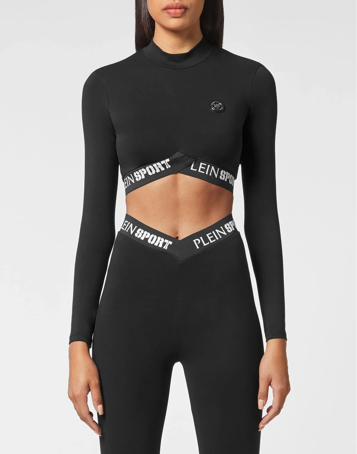 Workout Set: Leggings + Long Sleeve Cropped Top, цвет: Черный