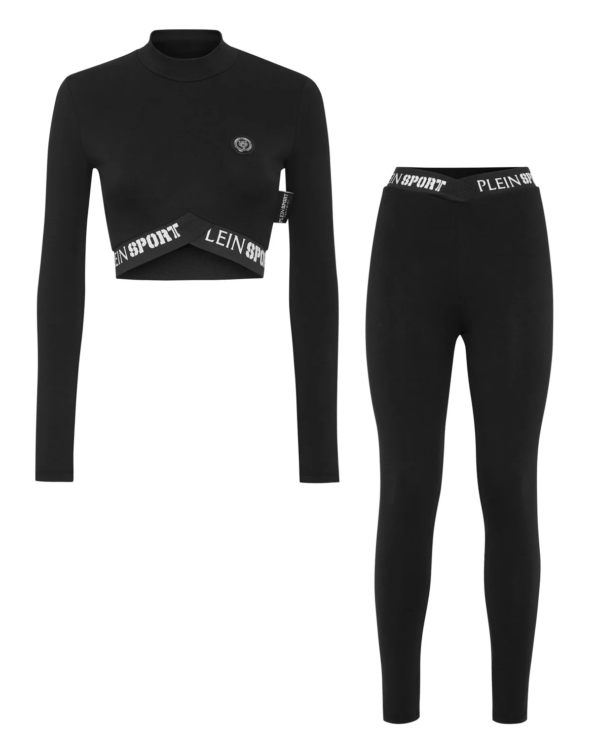 Workout Set: Leggings + Long Sleeve Cropped Top, цвет: Черный