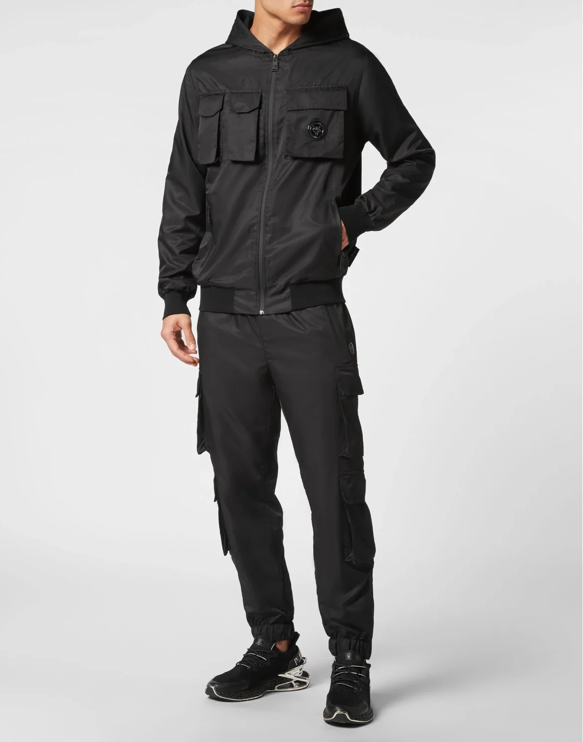 Nylon Jogging Tracksuit: Hoodie Jacket /Trousers Multi Pockets, цвет: Черный