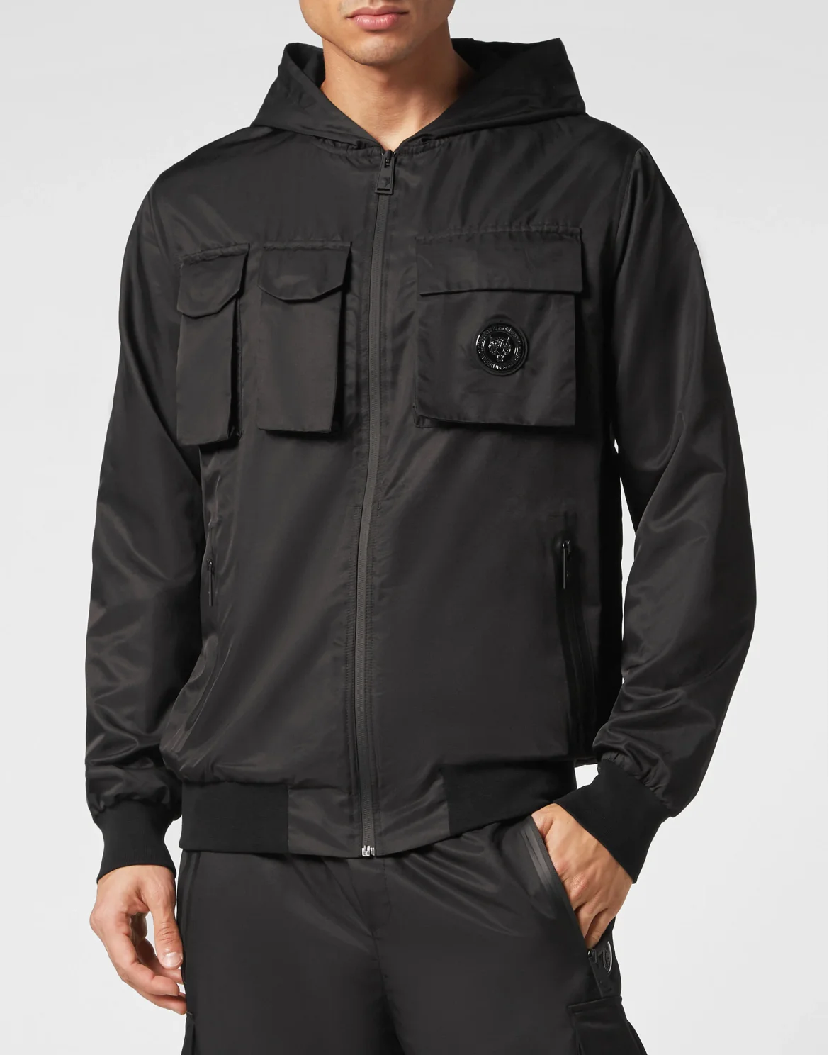 Nylon Jogging Tracksuit: Hoodie Jacket /Trousers Multi Pockets, цвет: Черный