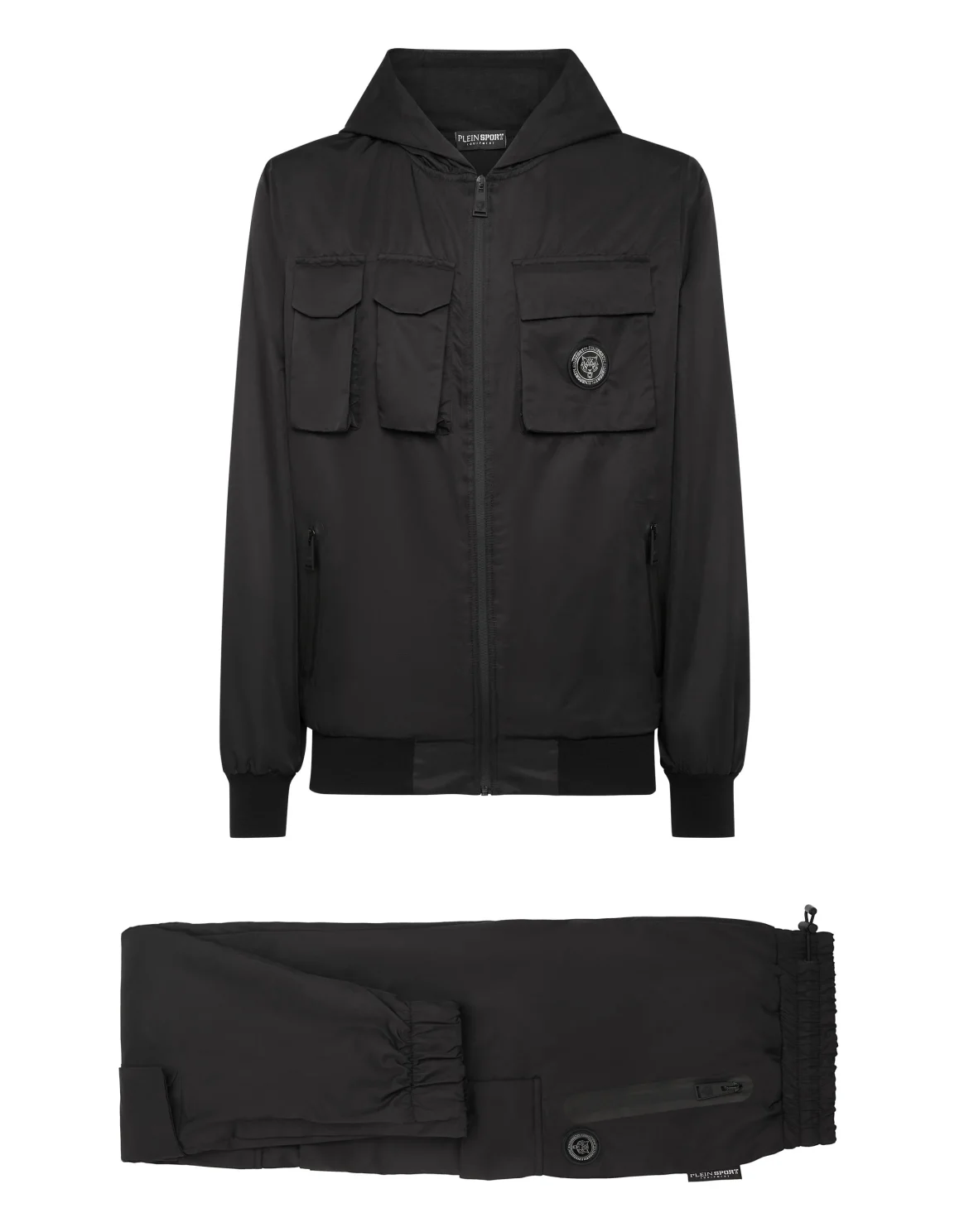 Nylon Jogging Tracksuit: Hoodie Jacket /Trousers Multi Pockets, цвет: Черный