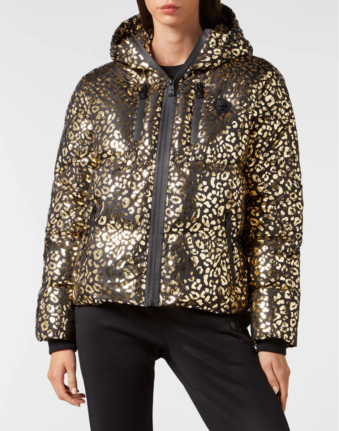 Nylon Puffer Jacket Leopard, цвет: Золотой