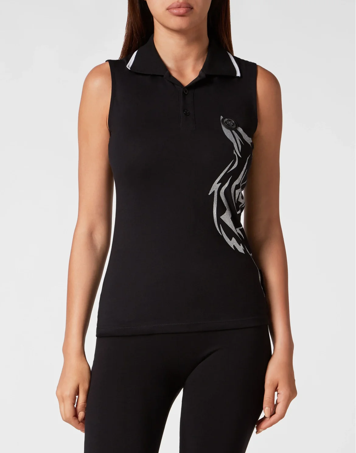 Sleeveless Polo Shirt Glitter, цвет: Черный