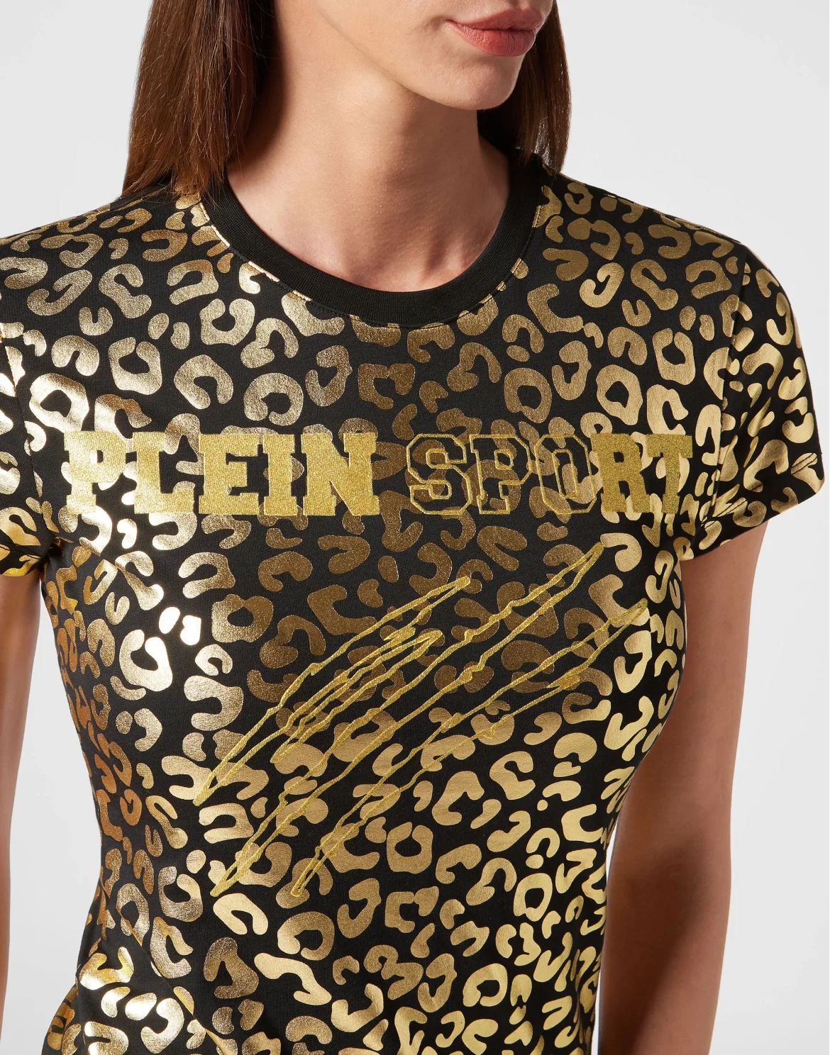 T-shirt Round Neck Sexy Pure Fit Leopard, цвет: Золотой