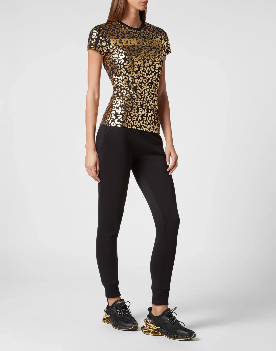 T-shirt Round Neck Sexy Pure Fit Leopard, цвет: Золотой