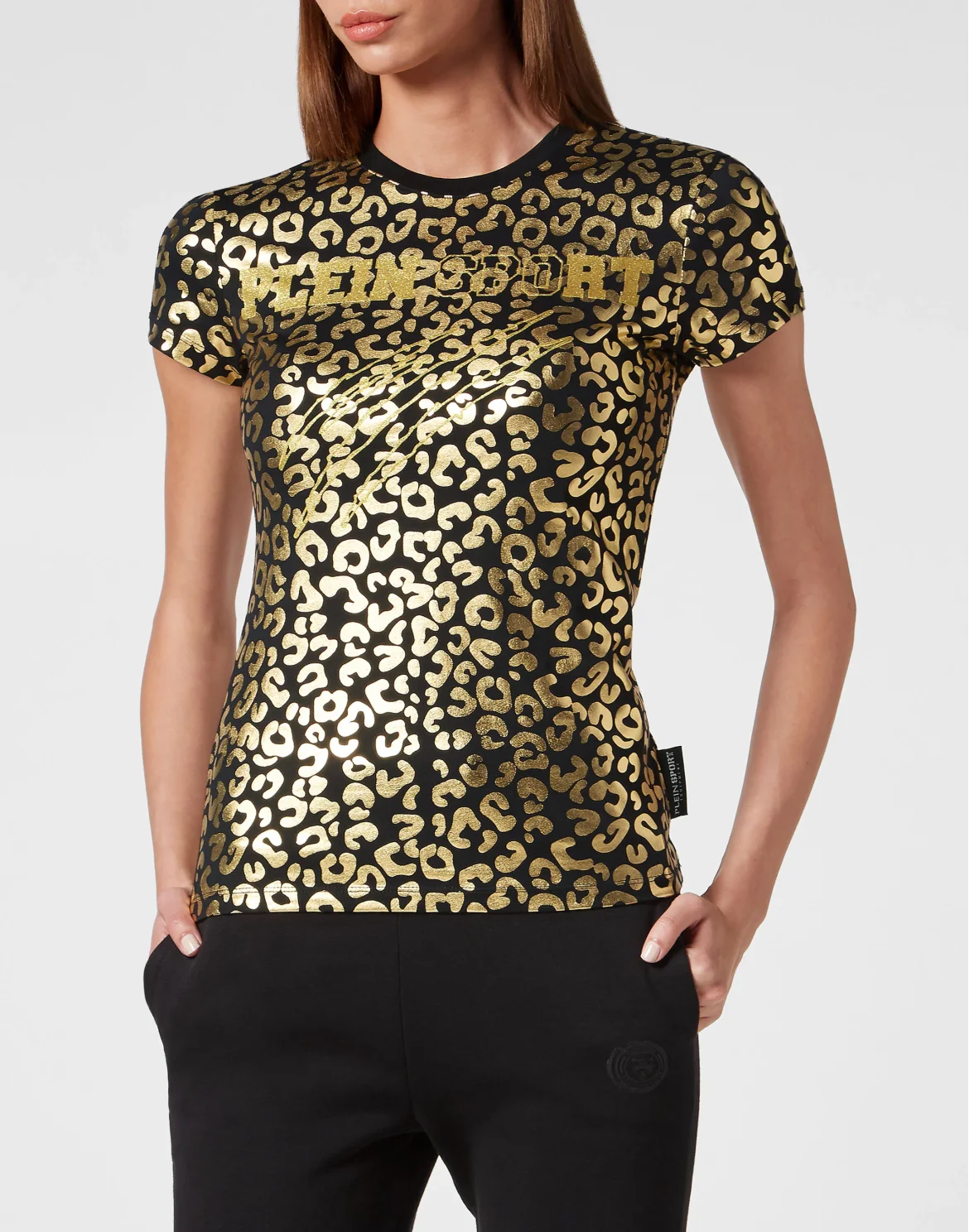 T-shirt Round Neck Sexy Pure Fit Leopard, цвет: Золотой
