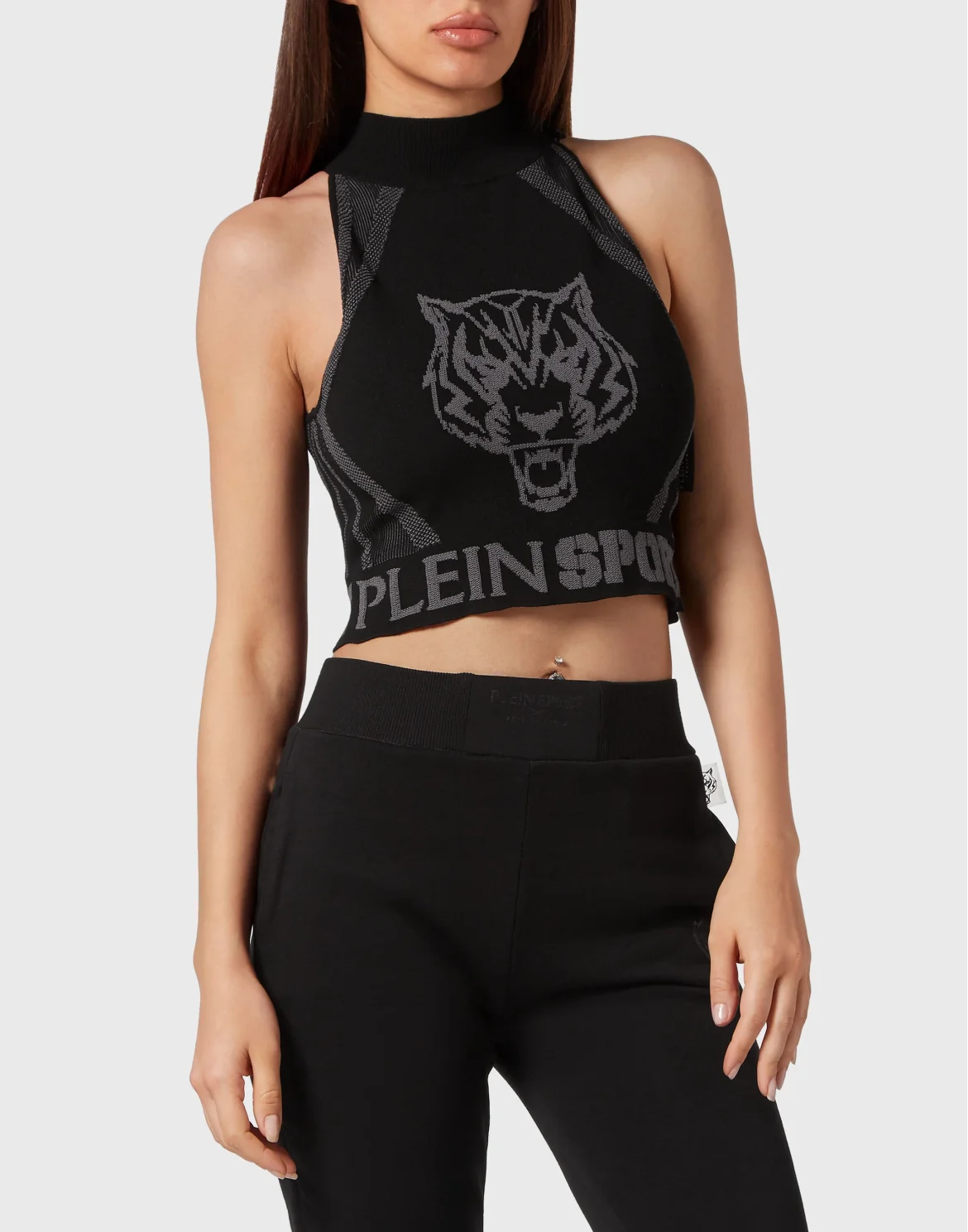 Knit Jacquard Cropped Top, цвет: Черный
