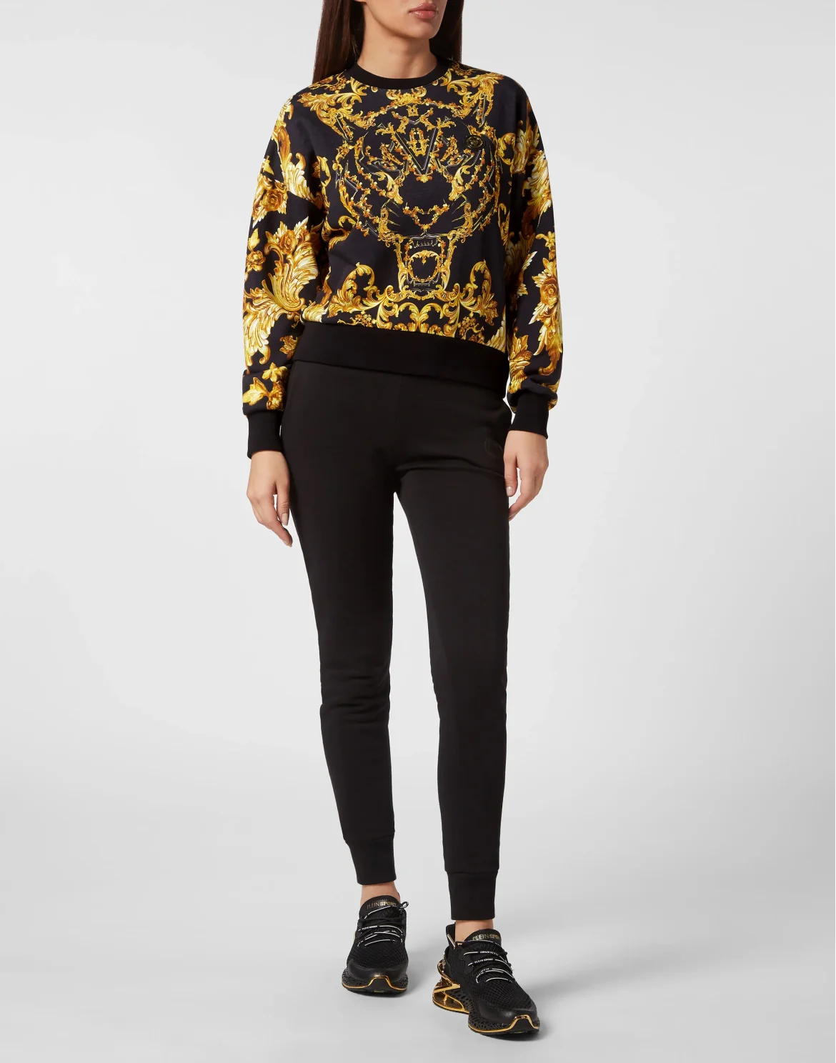 Cropped Sweatshirt LS Baroque, цвет: Черный