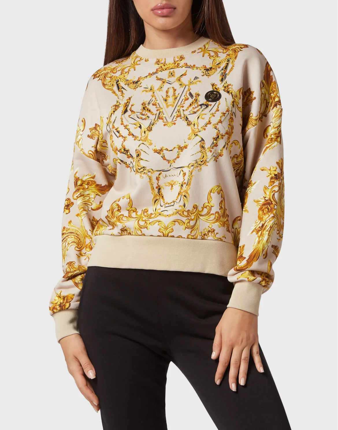 Cropped Sweatshirt LS Baroque, цвет: Бежевый
