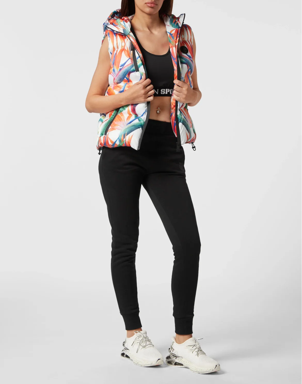 Nylon Puffer Gilet Flowers, цвет: Мультиколор