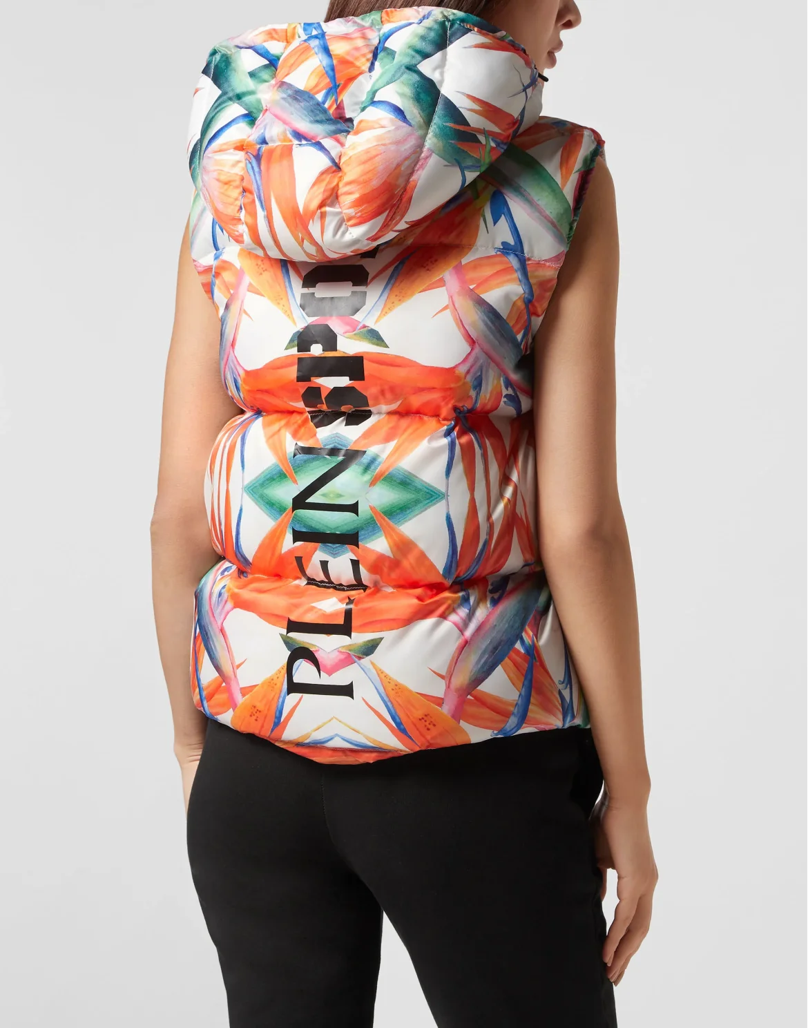 Nylon Puffer Gilet Flowers, цвет: Мультиколор