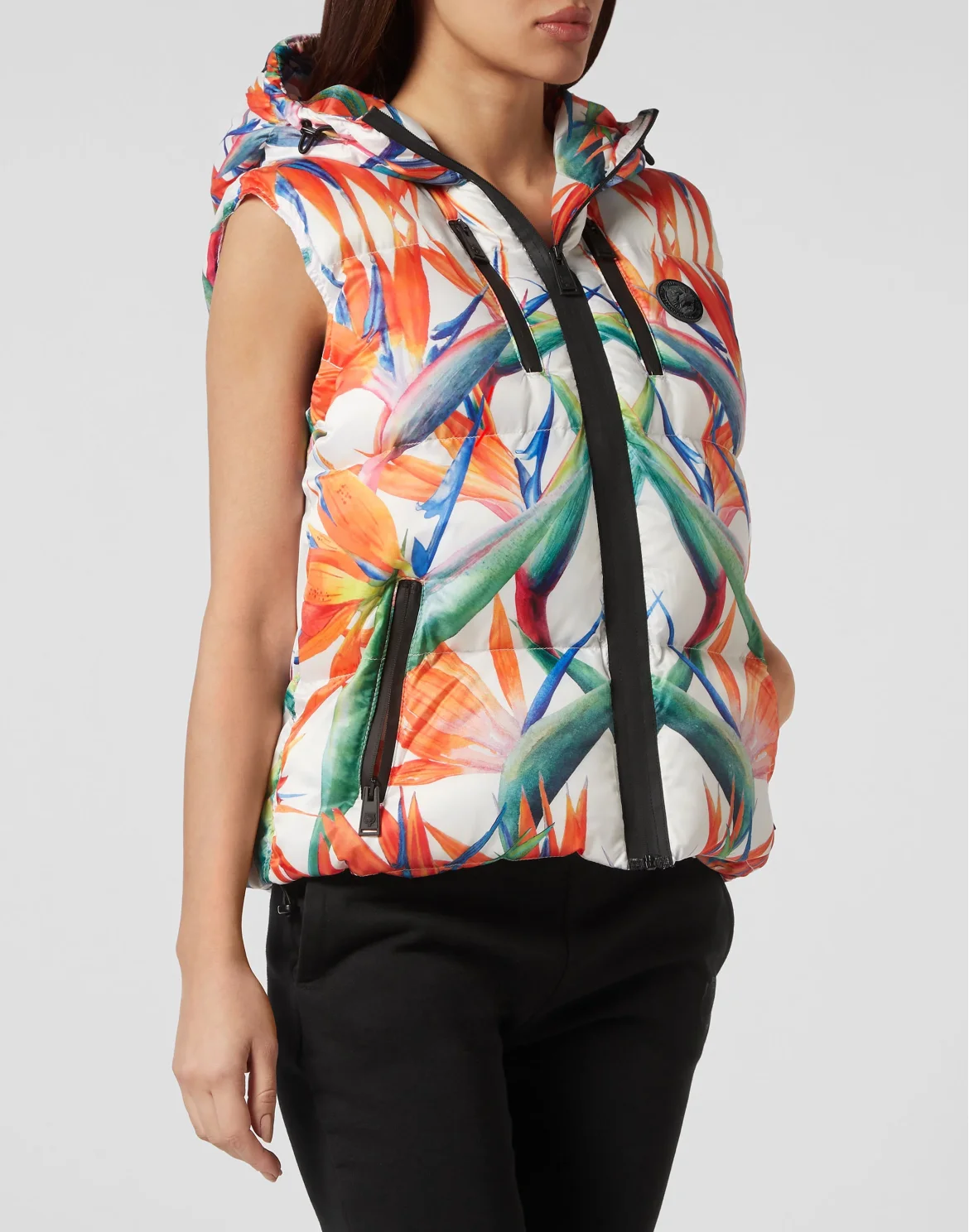 Nylon Puffer Gilet Flowers, цвет: Мультиколор