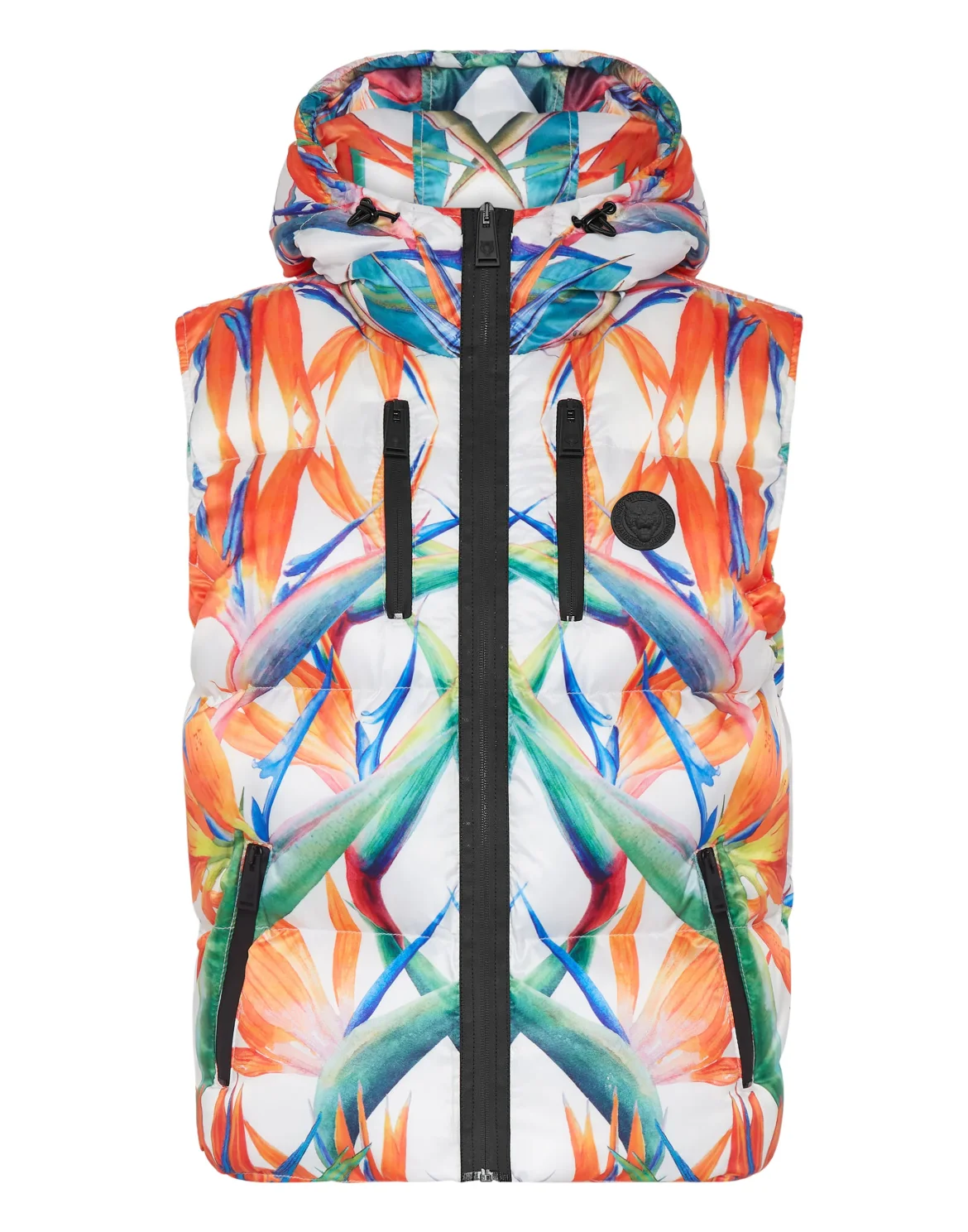 Nylon Puffer Gilet Flowers, цвет: Мультиколор