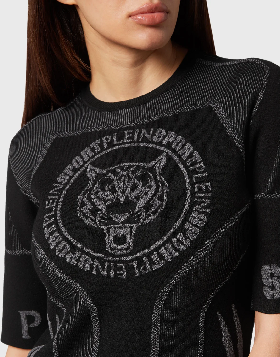 Knit Jacquard T-shirt Round Neck SS Slim Fit, цвет: Черный