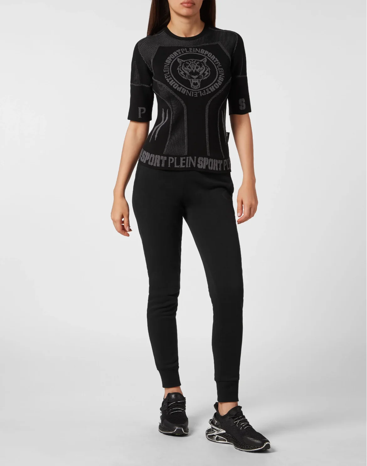 Knit Jacquard T-shirt Round Neck SS Slim Fit, цвет: Черный