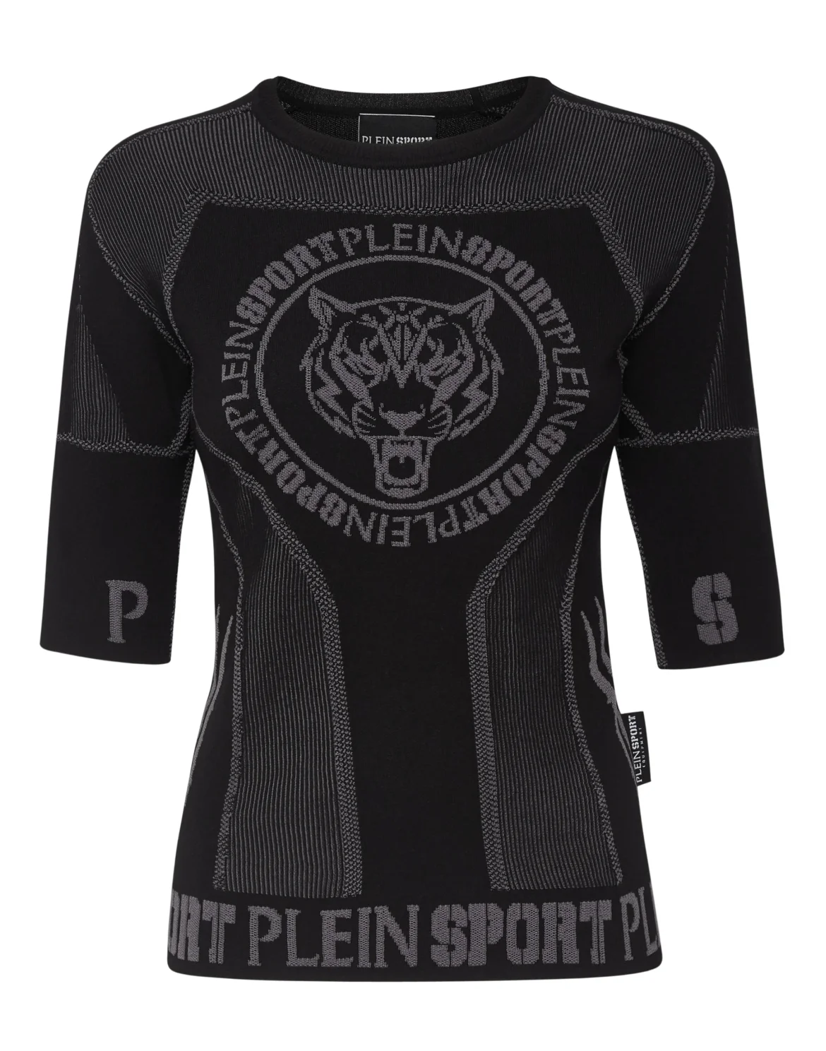 Knit Jacquard T-shirt Round Neck SS Slim Fit, цвет: Черный
