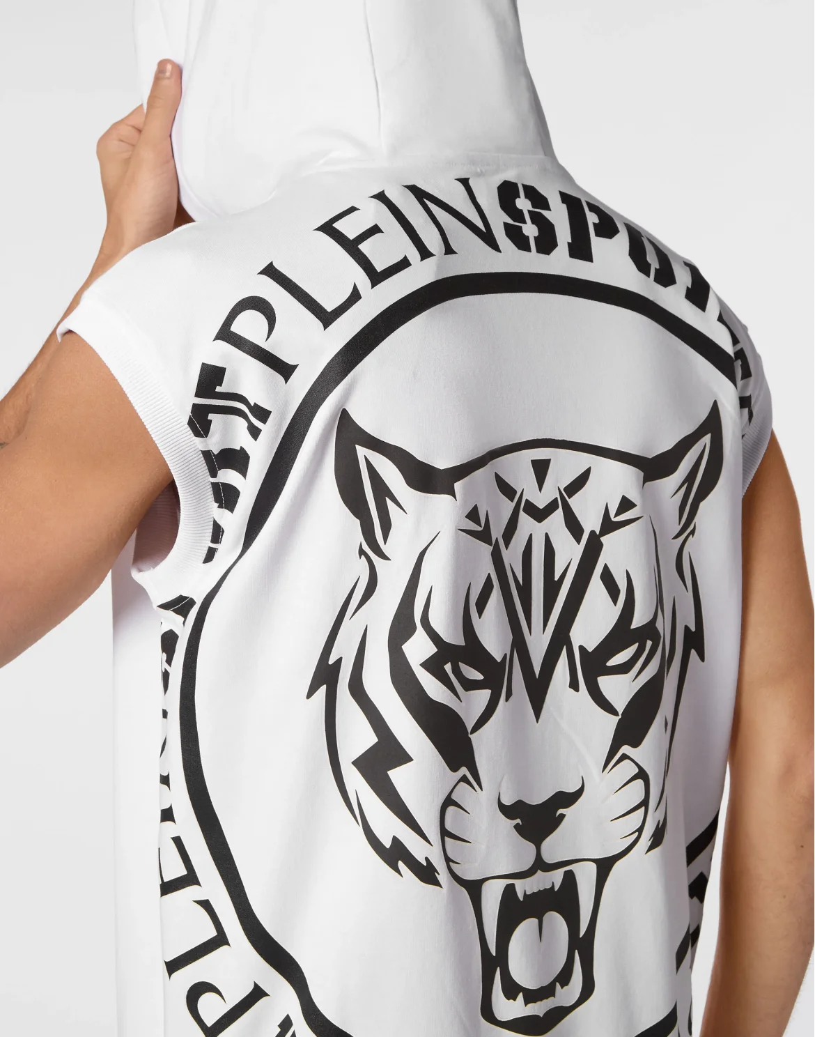 Sleeveless Hoodie Sweatshirt Carbon Tiger, цвет: Белый