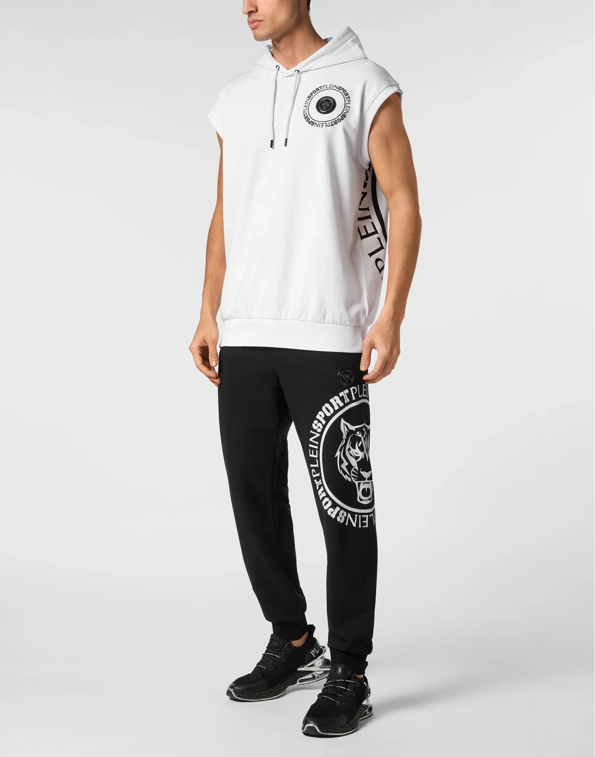Sleeveless Hoodie Sweatshirt Carbon Tiger, цвет: Белый