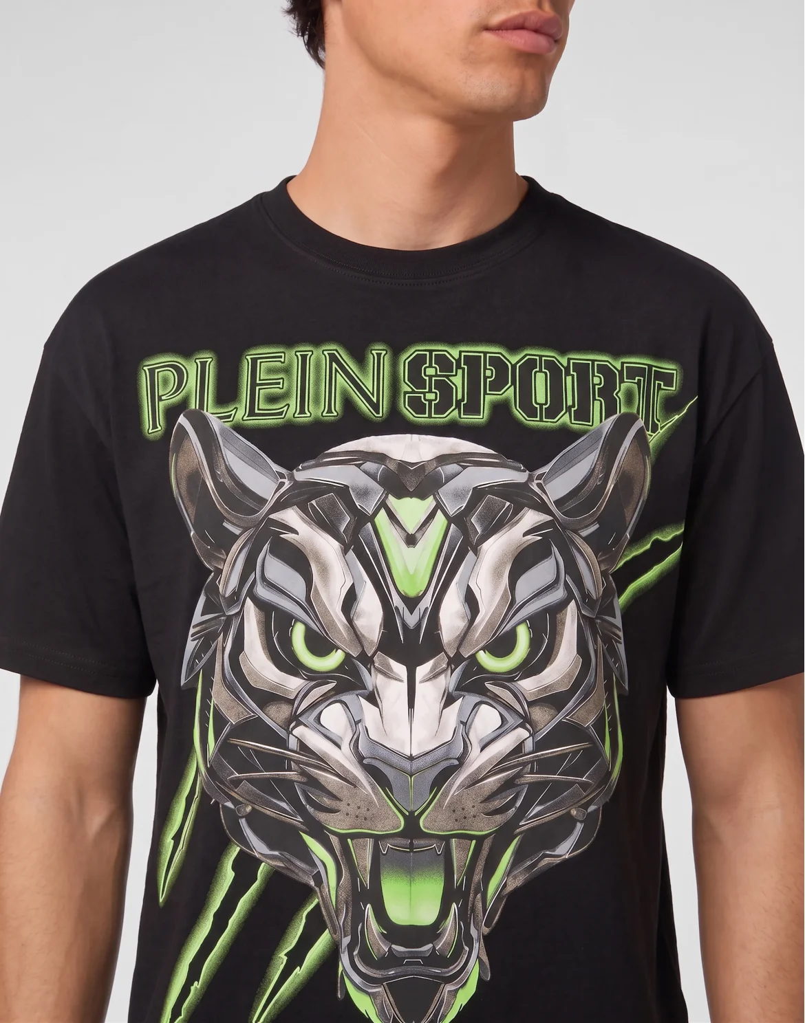 Round Neck T-Shirt Fluo Tiger, цвет: Черный
