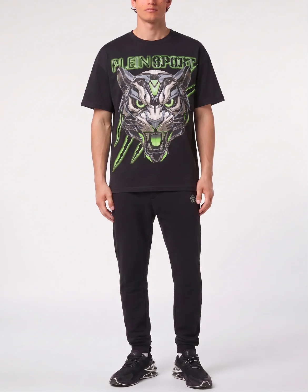 Round Neck T-Shirt Fluo Tiger, цвет: Черный