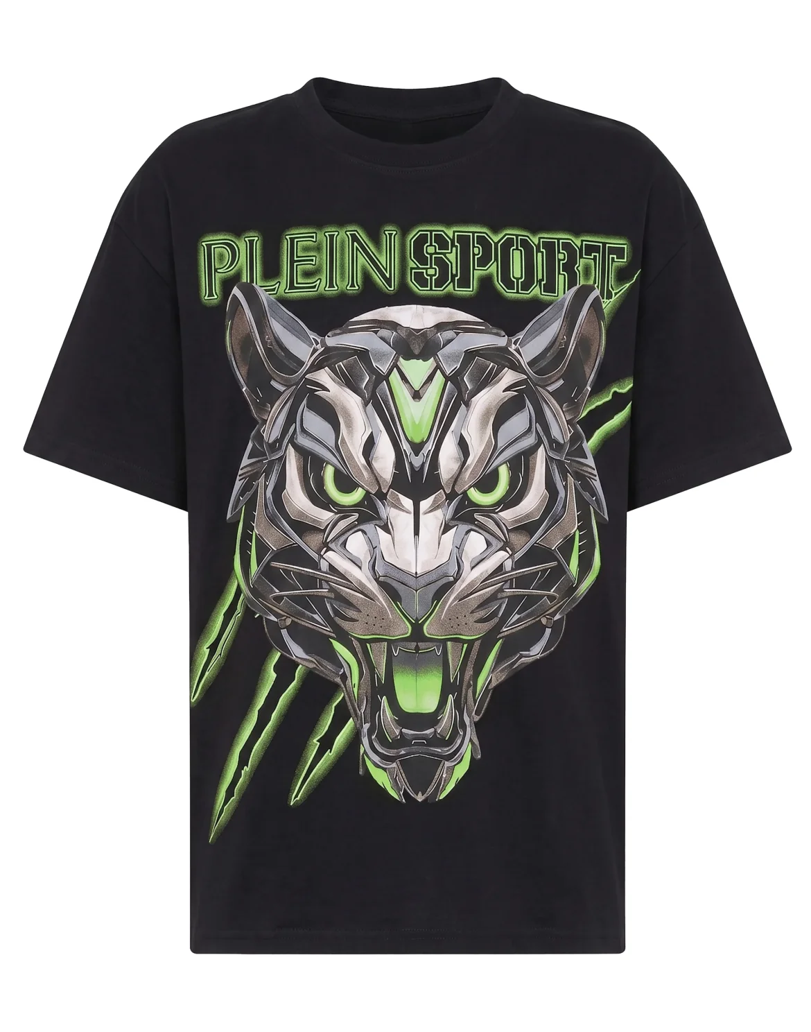 Round Neck T-Shirt Fluo Tiger, цвет: Черный