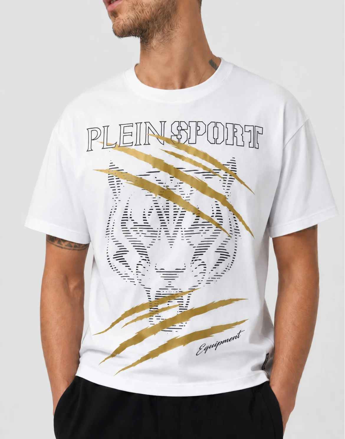 Round Neck T-Shirt Tiger Golden Scratch, цвет: Белый