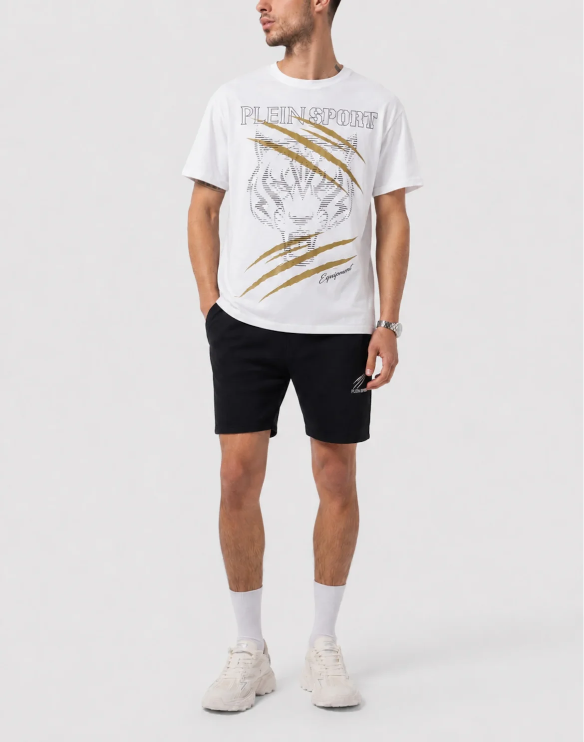 Round Neck T-Shirt Tiger Golden Scratch, цвет: Белый