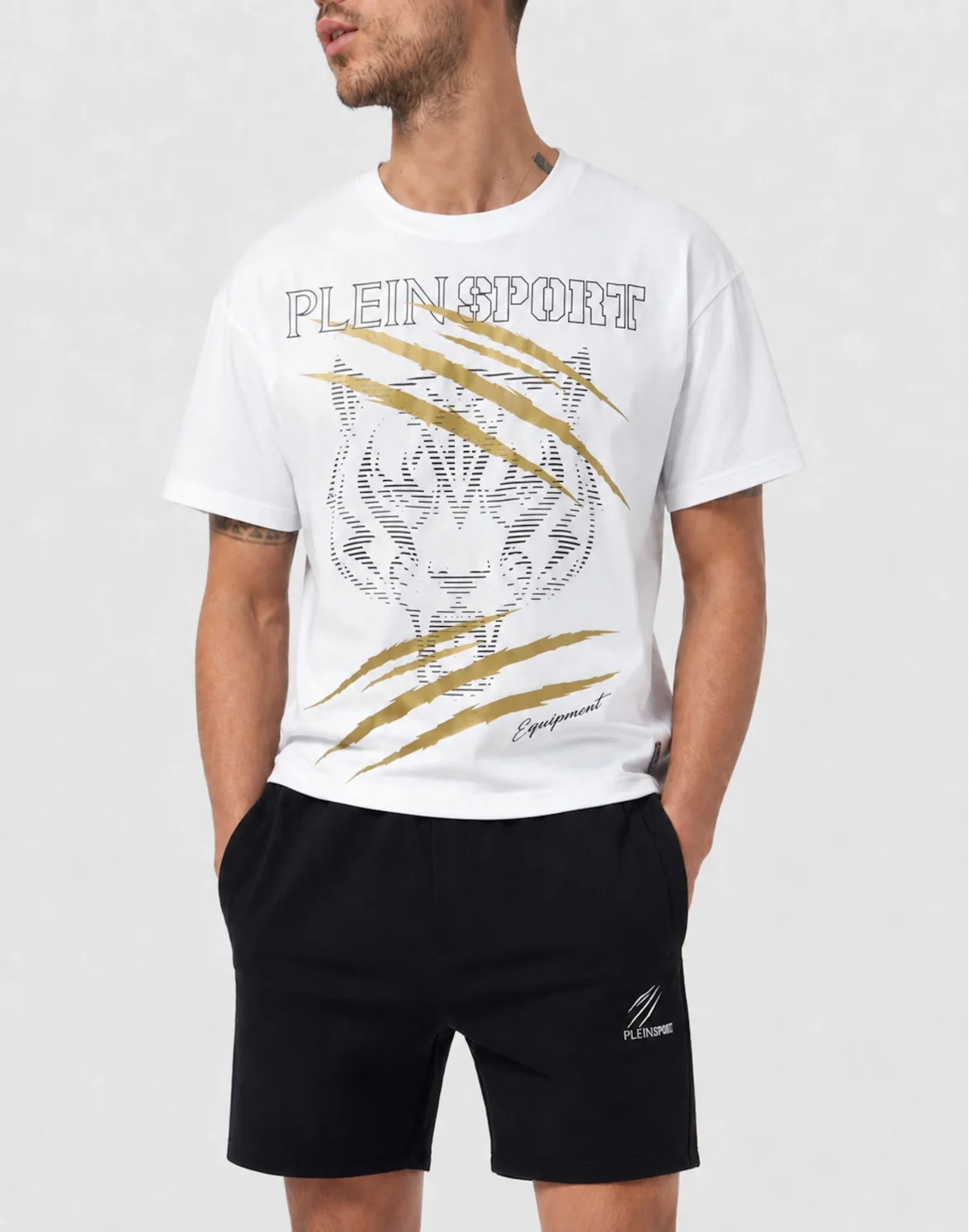 Round Neck T-Shirt Tiger Golden Scratch, цвет: Белый