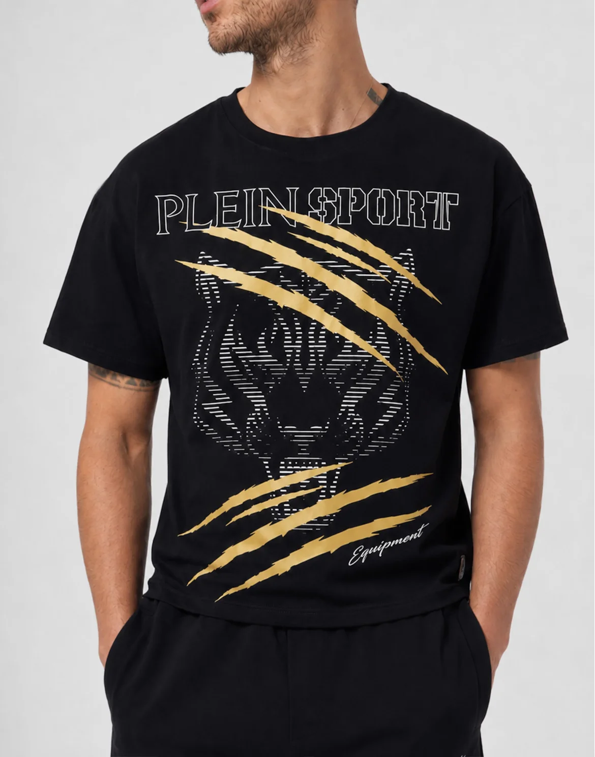 Round Neck T-Shirt Tiger Golden Scratch, цвет: Черный