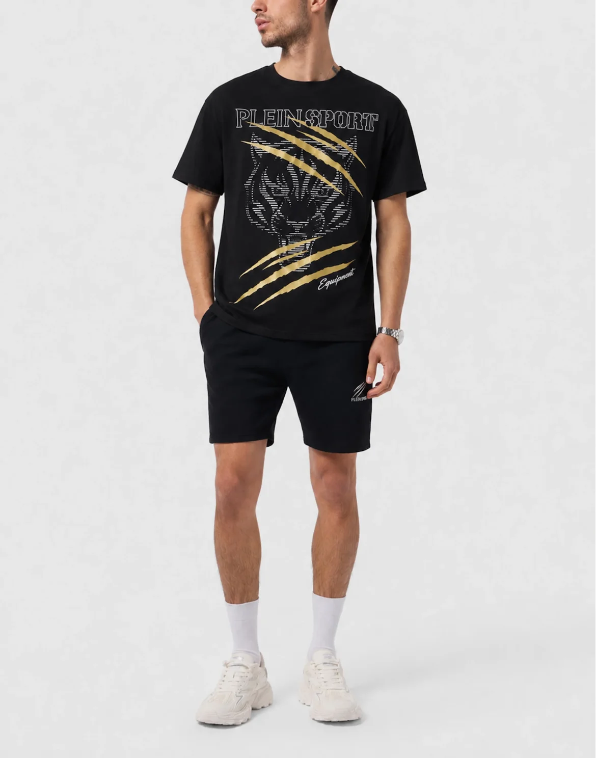 Round Neck T-Shirt Tiger Golden Scratch, цвет: Черный