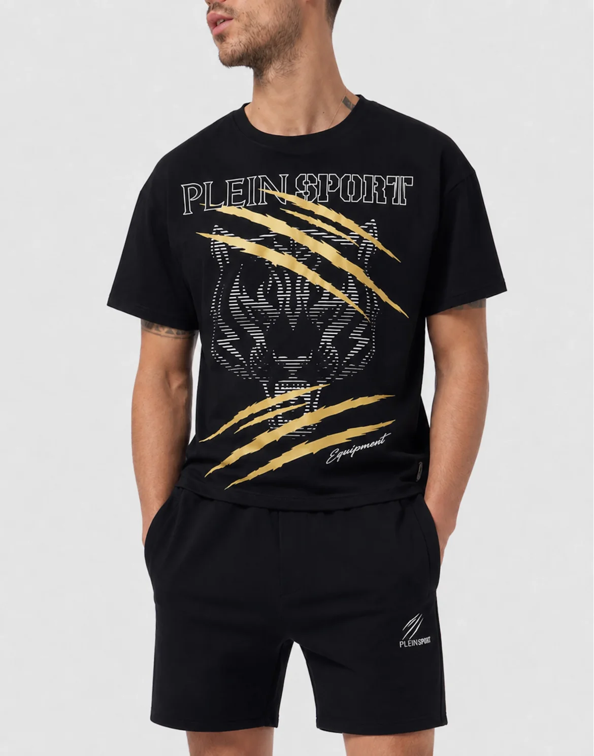 Round Neck T-Shirt Tiger Golden Scratch, цвет: Черный