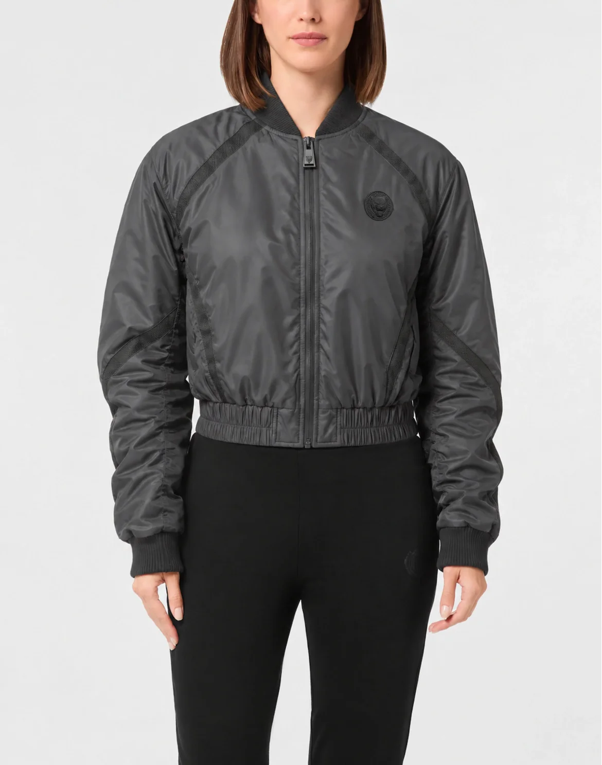 Shiny Nylon Bomber, цвет: Черный