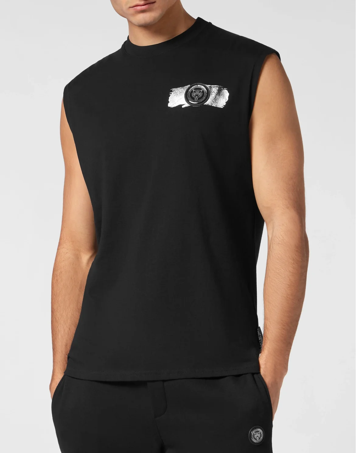 Sleeveless T-shirt Round Neck, цвет: Черный