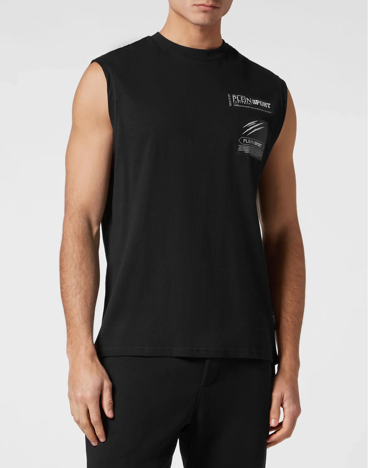 Sleeveless T-shirt Round Neck Scratch, цвет: Черный
