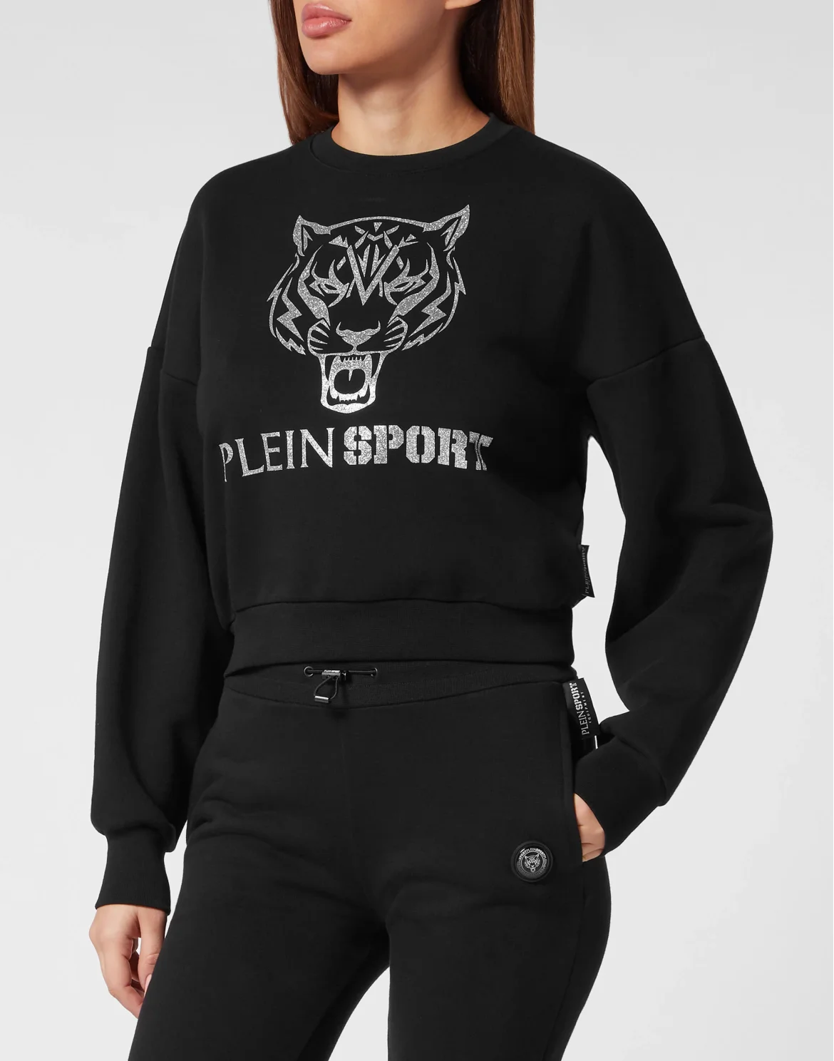 Cropped Hoodie Sweatjacket Tiger, цвет: Черный