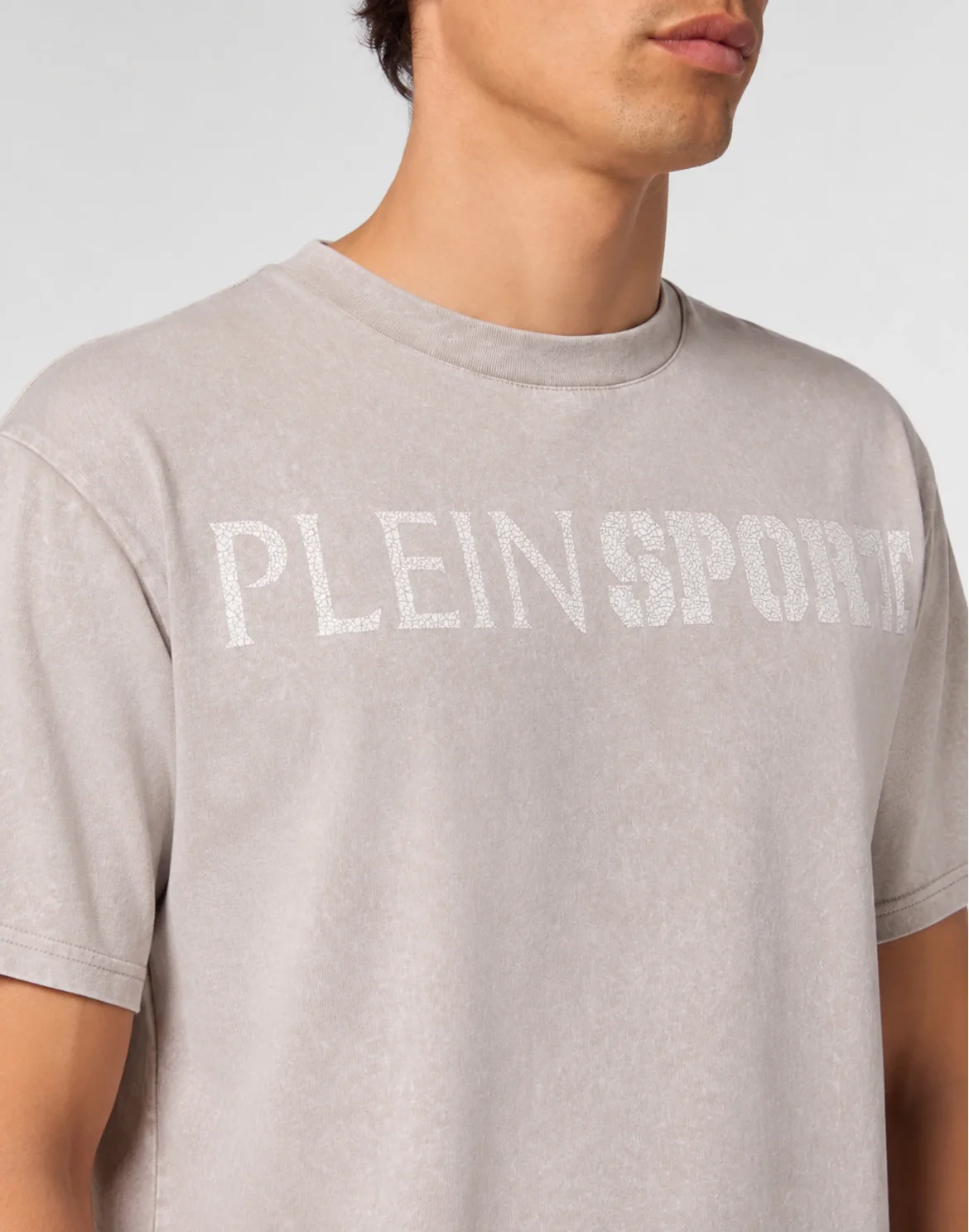 Washed Round Neck T-Shirt Crackle Scratch, цвет: Бежевый