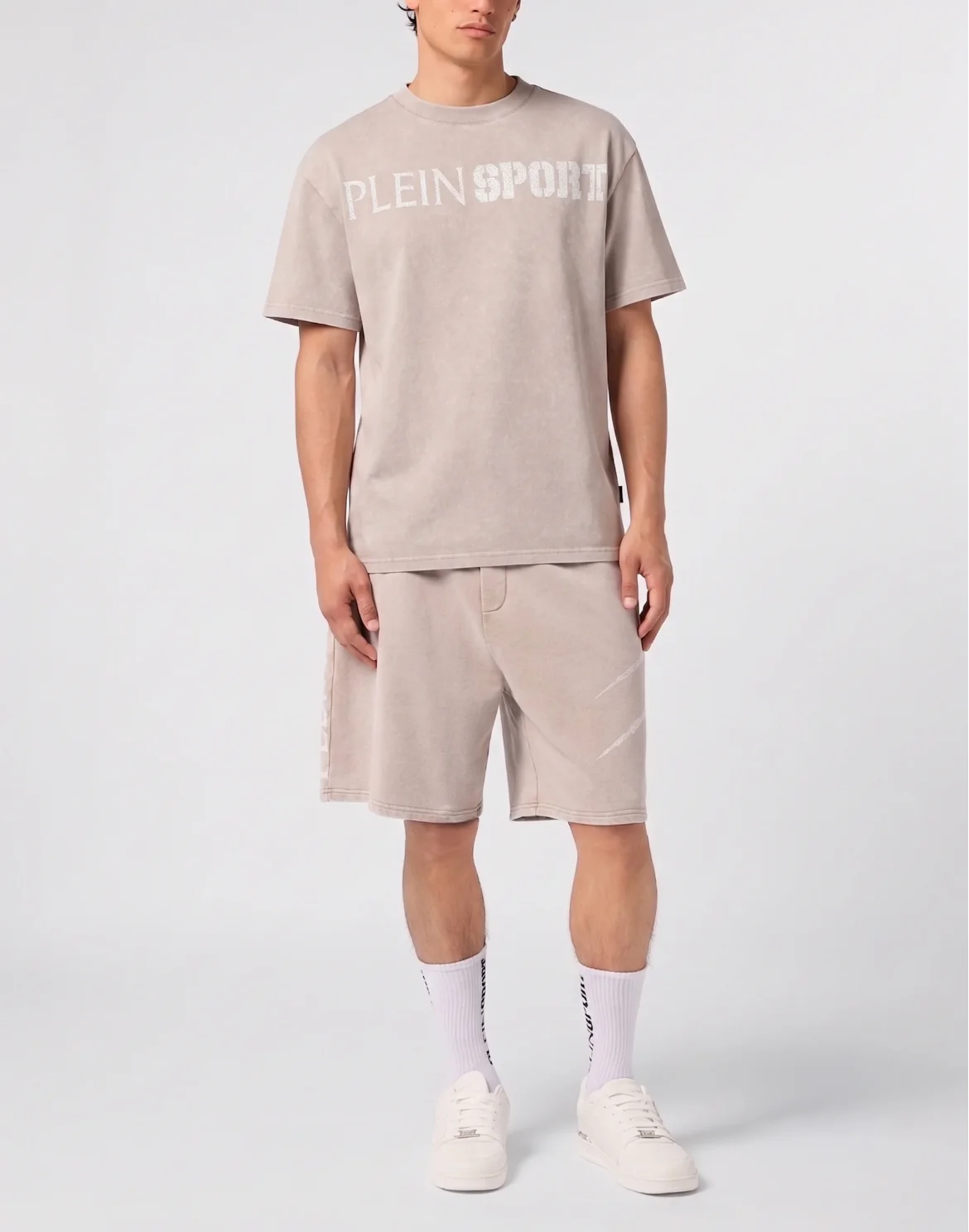 Washed Round Neck T-Shirt Crackle Scratch, цвет: Бежевый
