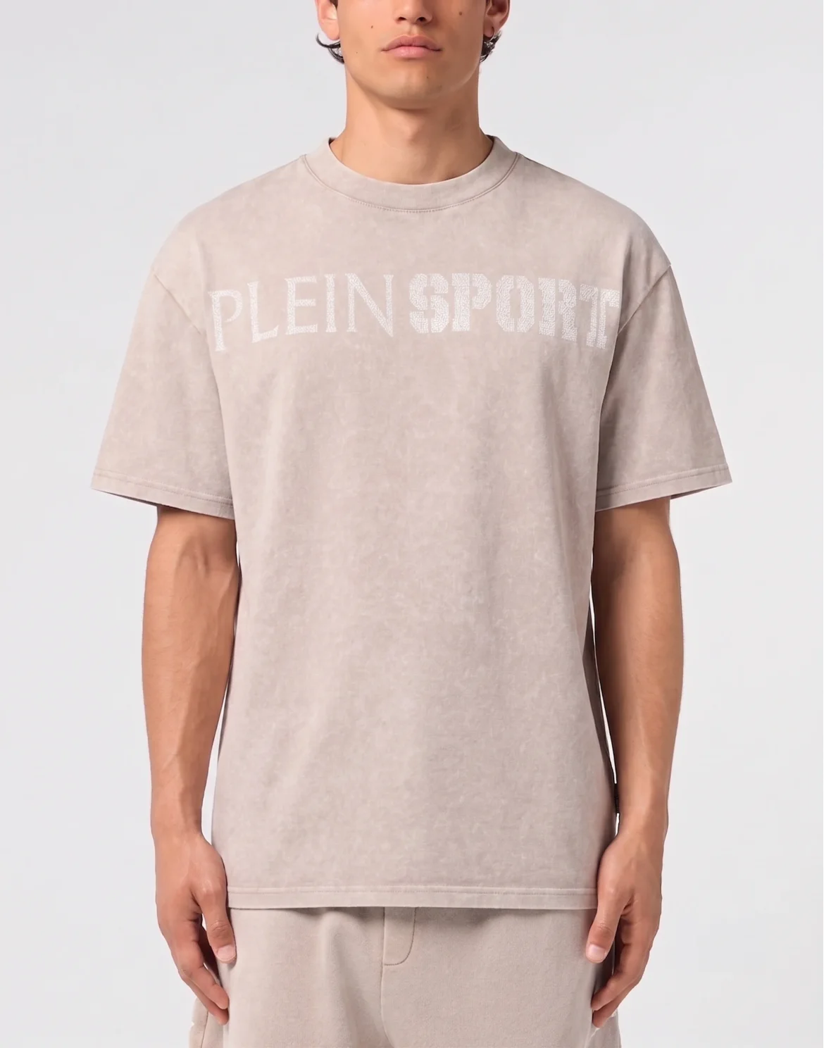 Washed Round Neck T-Shirt Crackle Scratch, цвет: Бежевый