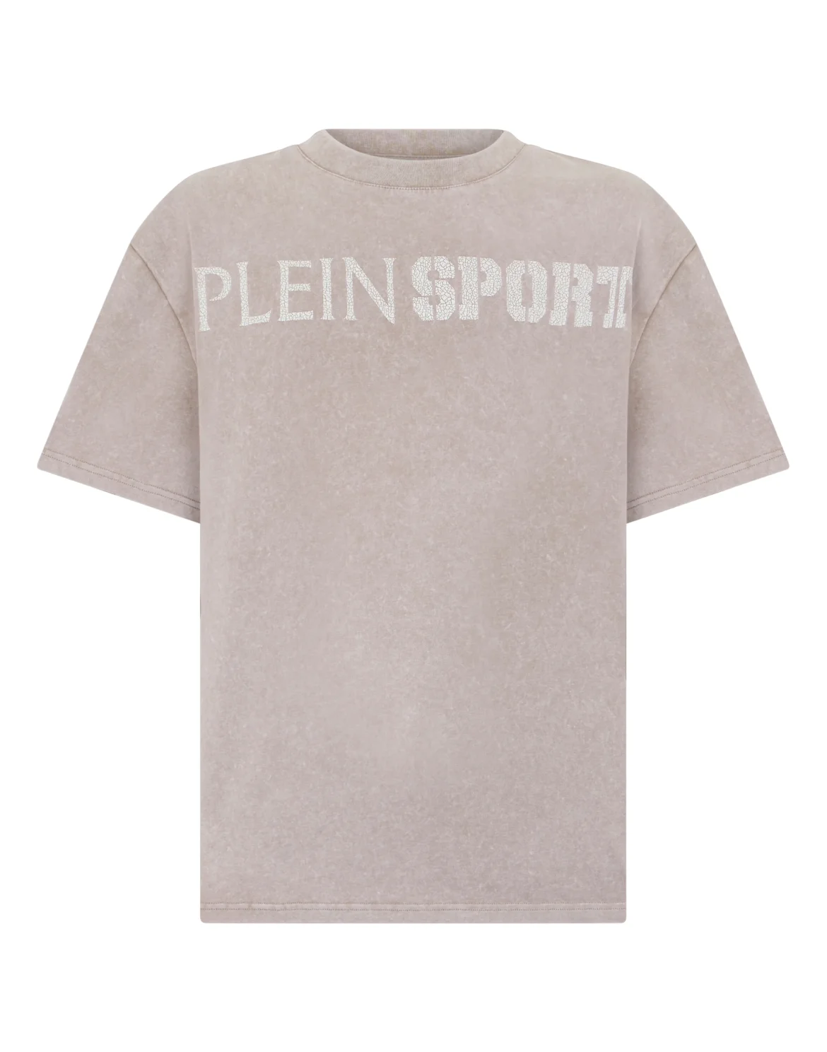 Washed Round Neck T-Shirt Crackle Scratch, цвет: Бежевый
