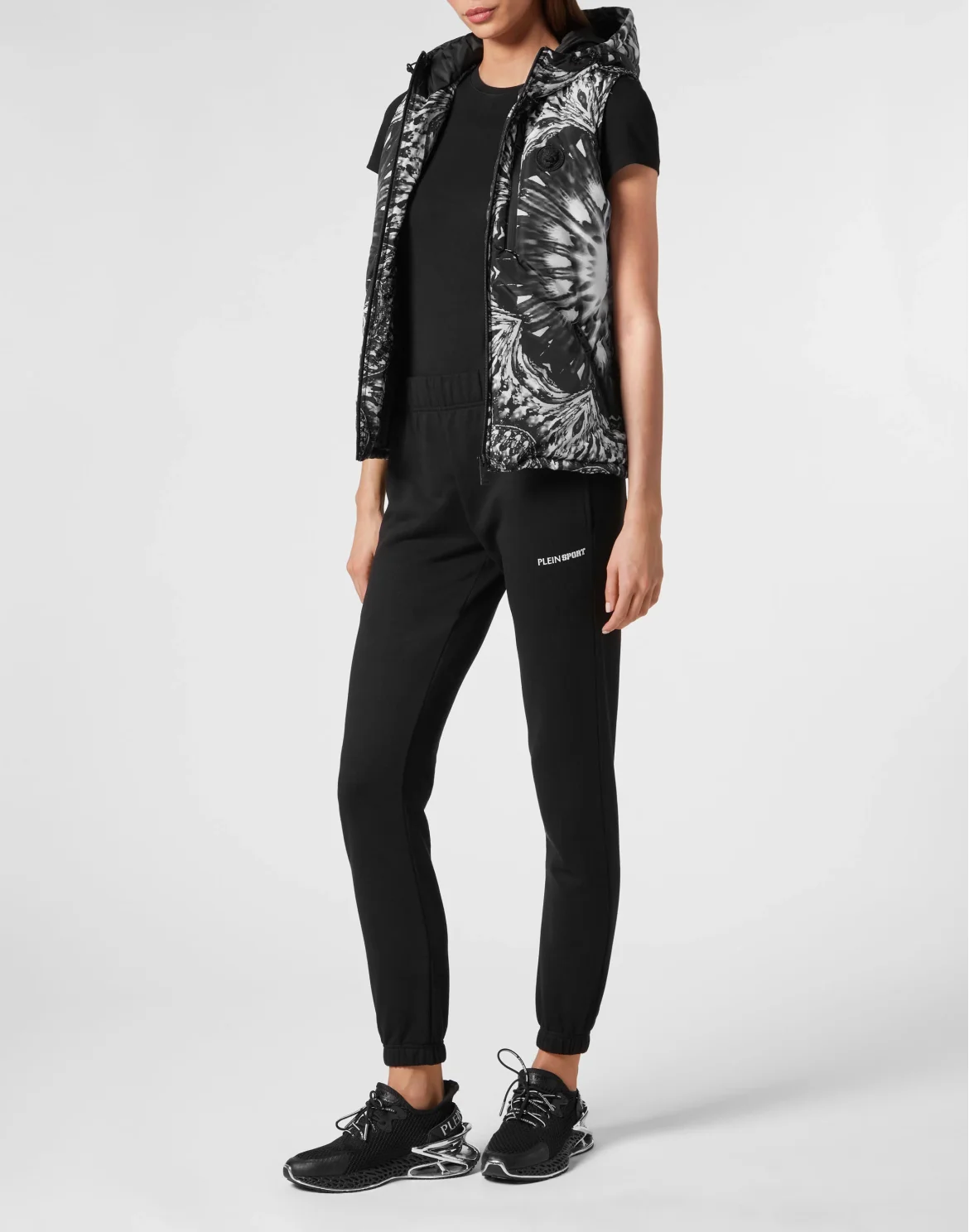 Nylon Puffer Vest Optical Flower, цвет: Черный