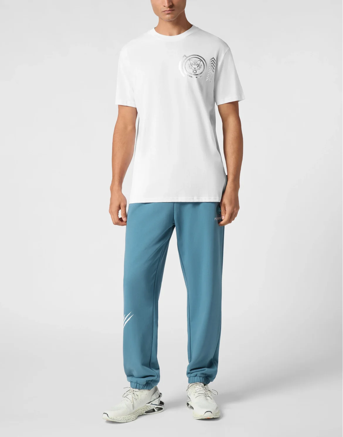 Plein Sport Cotton T-shirt Round Neck SS Lamina Tiger, цвет: Белый
