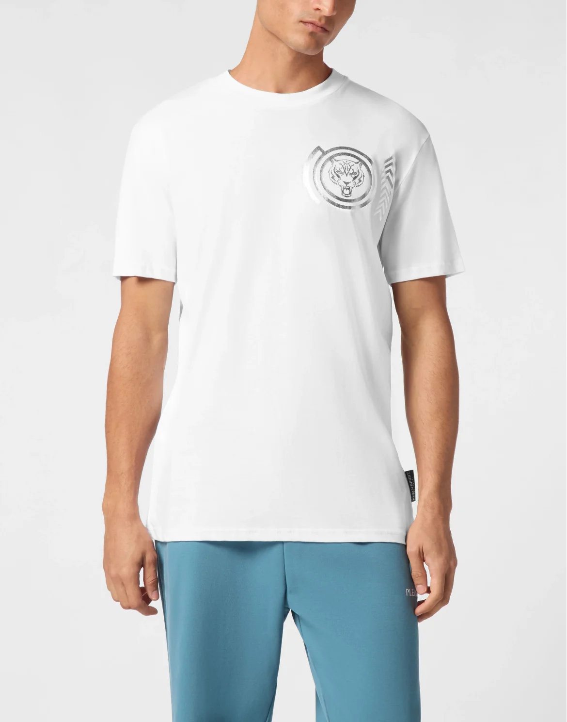 Plein Sport Cotton T-shirt Round Neck SS Lamina Tiger, цвет: Белый