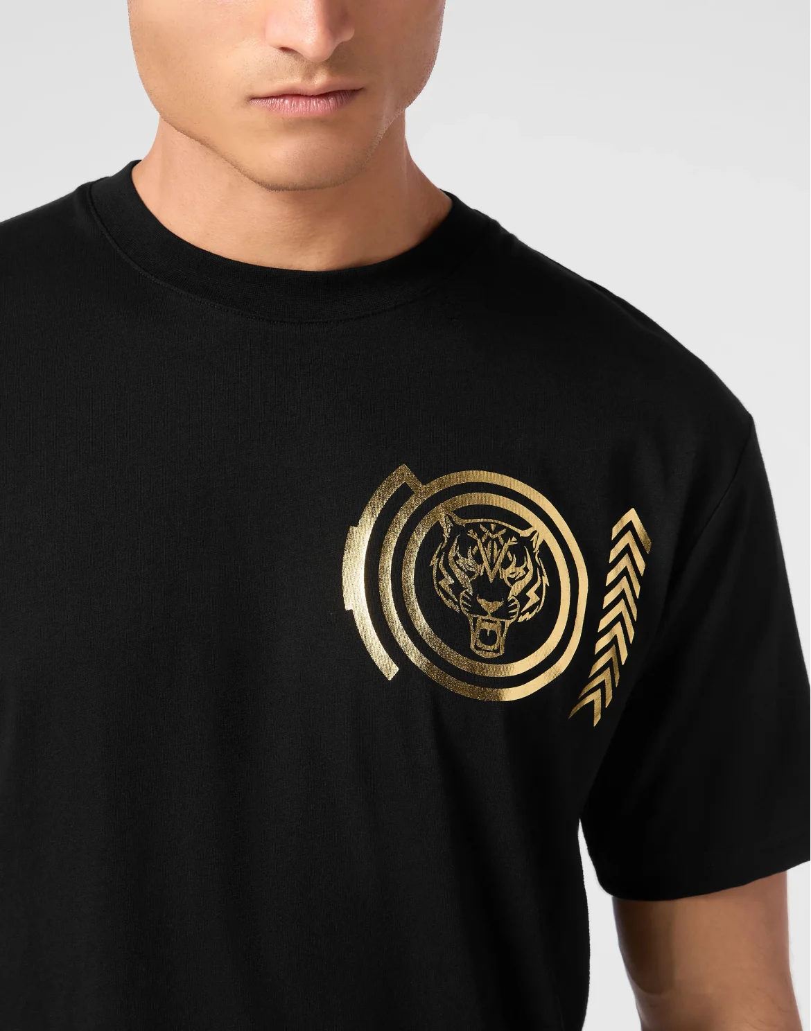 Plein Sport Cotton T-shirt Round Neck SS Lamina Tiger, цвет: Золотой