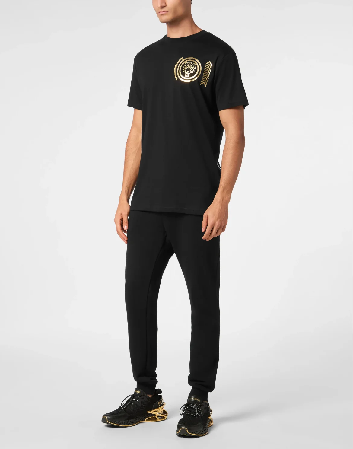 Plein Sport Cotton T-shirt Round Neck SS Lamina Tiger, цвет: Золотой