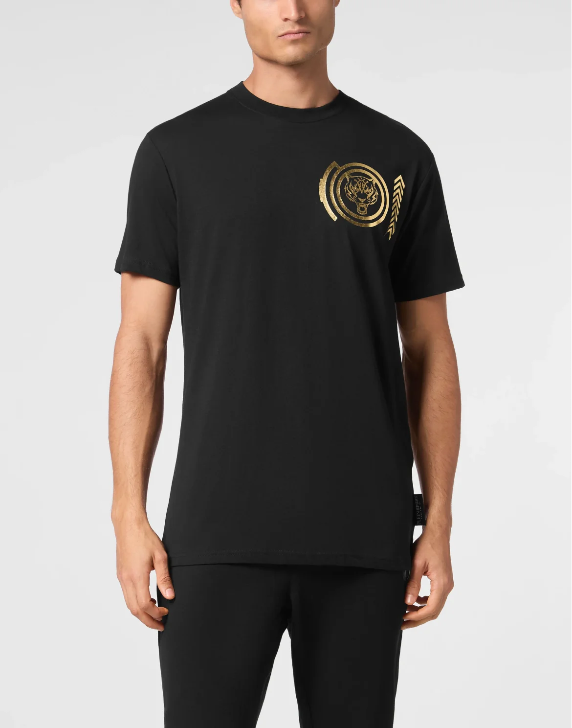 Plein Sport Cotton T-shirt Round Neck SS Lamina Tiger, цвет: Золотой