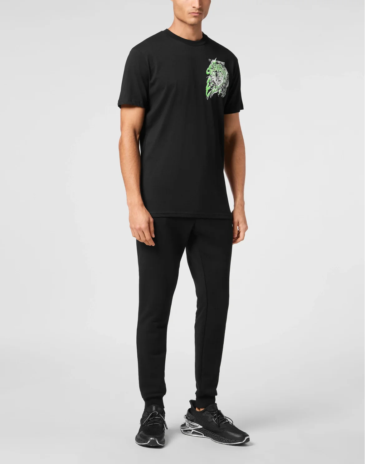 Plein Sport Cotton T-shirt Round Neck SS Tiger, цвет: Черный